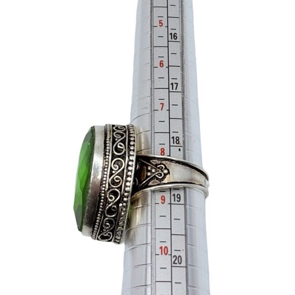 925 Sterling Silver Green Crystal Large Statement Ring Sz 8.5 Turkish Ethnic - Picture 11 of 16